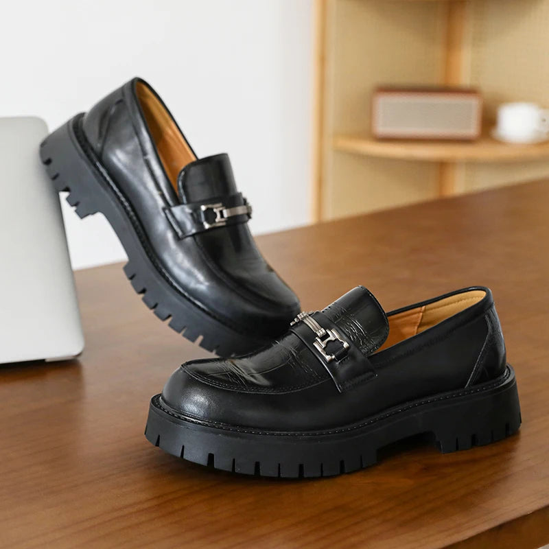 Men's Thick-soled Loafers, Anti-slip, featuring a platform design, ideal for casual looks, Mens Platform Slip On Shoes.