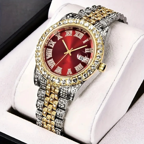 Retro Quartz Timepiece with Rhinestone